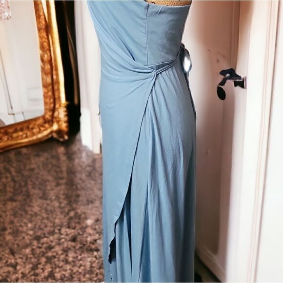 Blue Ruffled V Neck Style Wrap Dress Size Med New With Tags - Picture 7 of 11